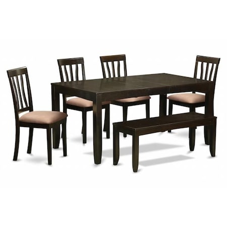 East West Furniture East West Furniture LYAN6-CAP-C 6 Piece Dining Set With Bench-Dining Table With Leaf and 4 Dining Chairs Bench LYAN6-CAP-C